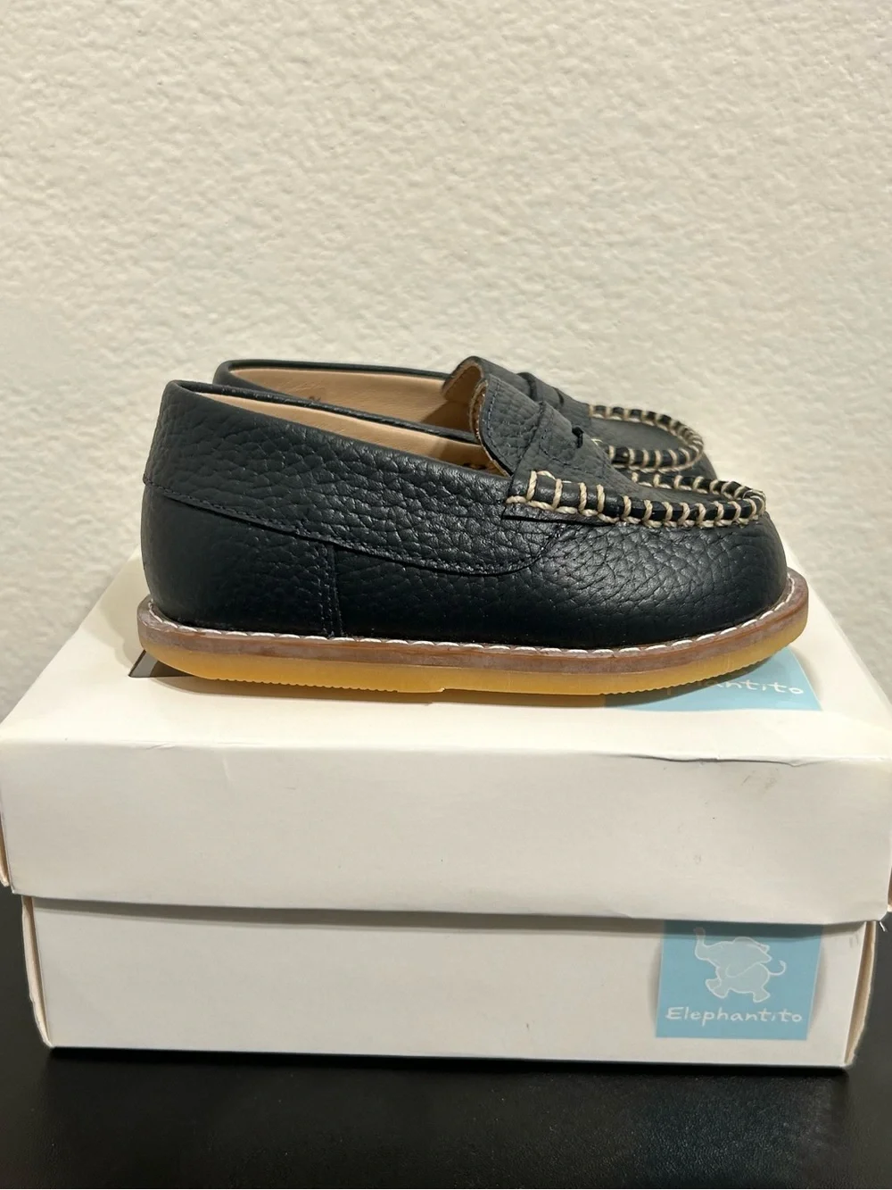 Elephantito Penny Loafers Navy Leather Boys Toddler Size 6 Slip On Dress Shoes